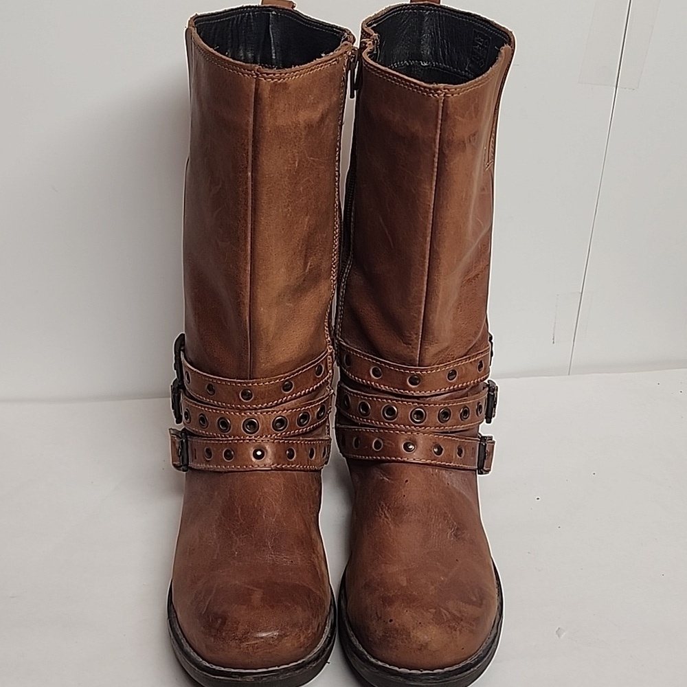 Eric Michael Sienna Tan Leather Moto Biker Combat Western Boots Sz42EU US11L/9M - Picture 2 of 16